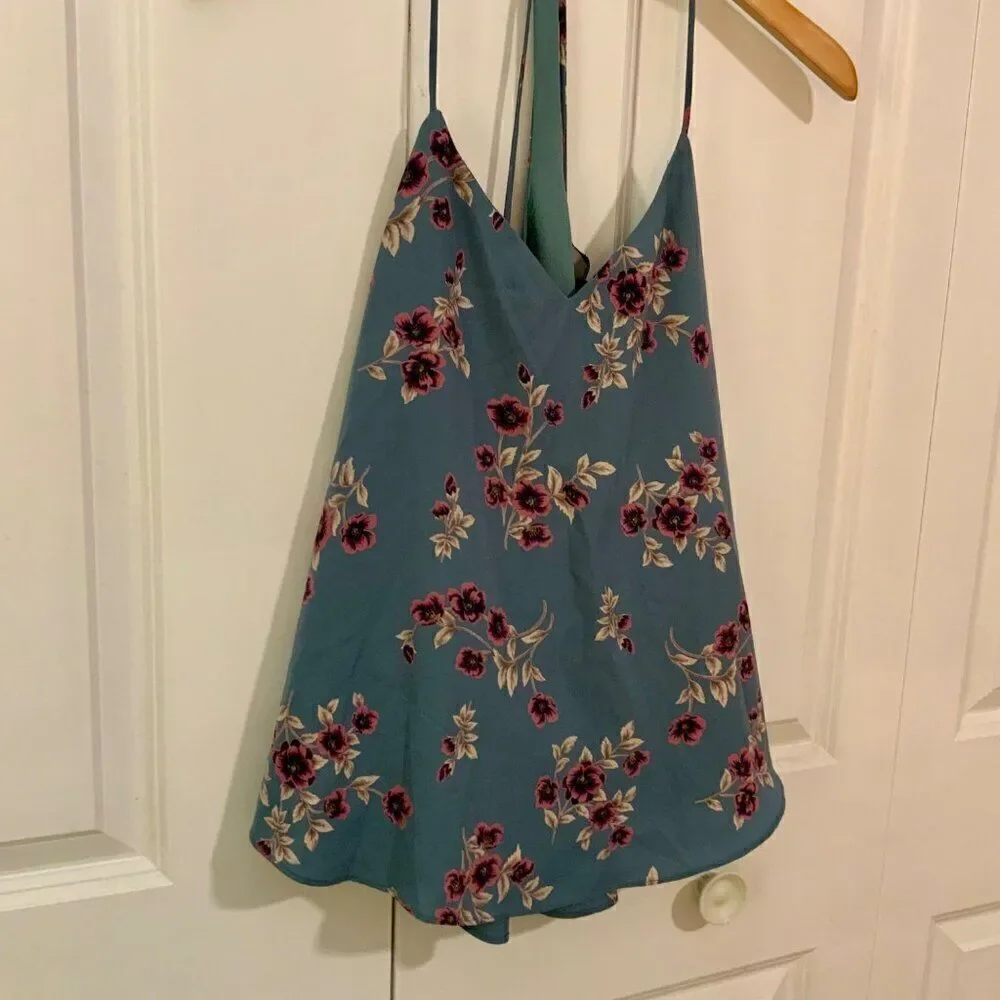 4SI3NNA Blue Pink Floral Racerback V Neck Sleeveless Cami Top Small